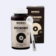 Biobizz | Microbes product packaging with a white spoon for healthy plant growth.