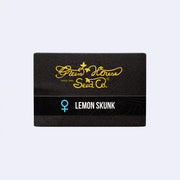 Lemon Skunk feminisierte Samen Verpackung von Green House Seeds auf schwarzem Hintergrund