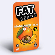 Mandarine Jam Feminisierte Samen von Sensi Seeds und Fat Beans, in einer auffälligen orangefarbigen Verpackung.